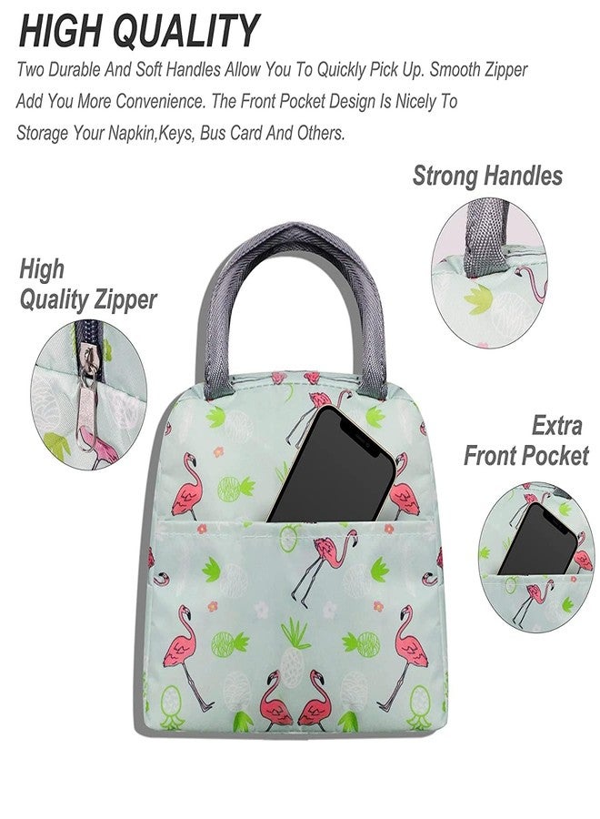 FOMQUAZLI Portable Lunch Bag Insulated Canvas Tote Travel Tiffin Bag Thermal Food Canvas Insulated Cooler Bags Thermal Food Picnic Lunch Bags Kids for School, College and Office (Flamingo Green) - Image 4